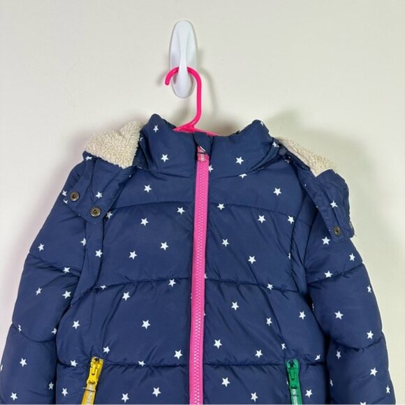 Mini Boden Toddler Girls Navy White Star Winter Coat w/ Hoodie Size 4 to 5 - Picture 3 of 12